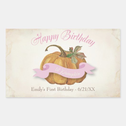 Little Pumpkin Birthday Water Label - Girl (Voorkant)