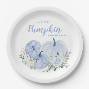 Little Pumpkin Blauwe Jongen Baby Shower Papieren Bordje