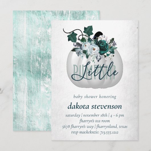 Little Pumpkin | Blauwgroen groen Baby shower van  Kaart (Voorkant / Achterkant)