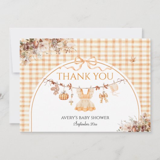 Little Pumpkin Bloemen Bow Herfst Baby shower Boek Bedankkaart (Voorkant)