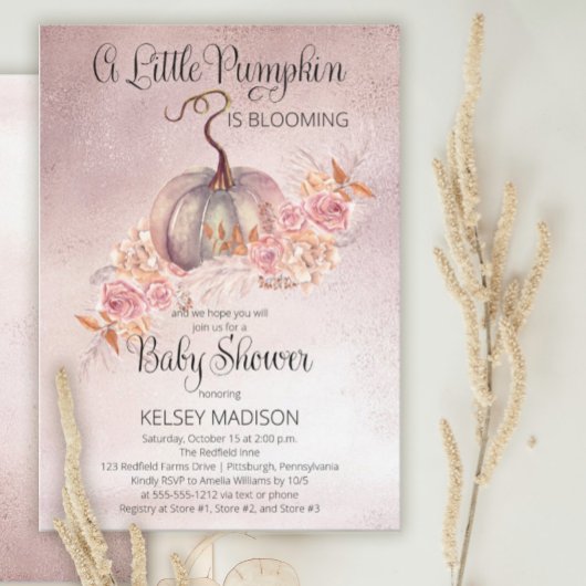 Little Pumpkin Blooming Pink Virtual Baby shower Kaart