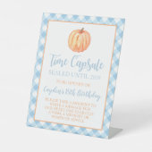 Little Pumpkin Blue 1st Birthday Time Capsule Reclamebord Met Voetstuk (Voorkant)