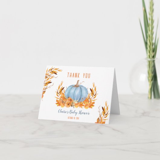 Little Pumpkin Blue Baby shower bedankje Bedankkaart (Voorkant)
