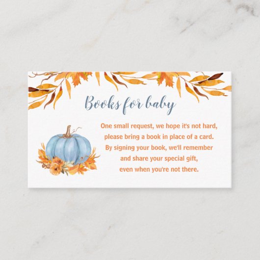 Little Pumpkin Blue Baby shower Boeken voor Baby Informatiekaartje (Voorkant)