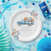 Little Pumpkin Blue Baby shower Foto Achtergrond Papieren Bordje (Feest)