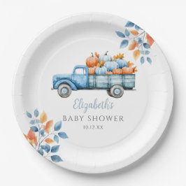 Little Pumpkin Blue Baby shower Foto Achtergrond Papieren Bordje