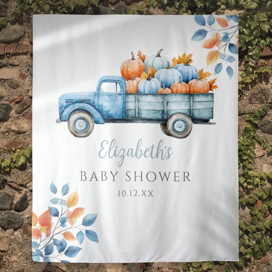 Little Pumpkin Blue Baby shower Foto Achtergrond Wandkleed