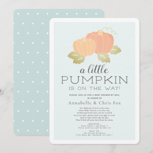 Little Pumpkin Blue Baby shower per post Kaart (Voorkant / Achterkant)