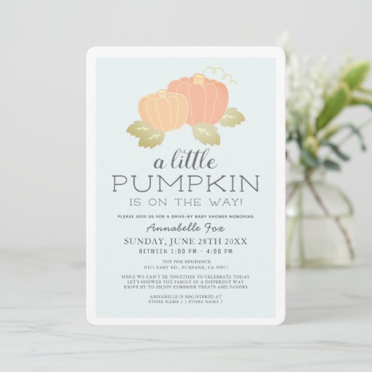 Little Pumpkin Blue Black Drive-by Baby shower Kaart (Staand voorkant)