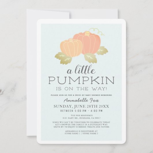 Little Pumpkin Blue Black Drive-by Baby shower Kaart (Voorkant)
