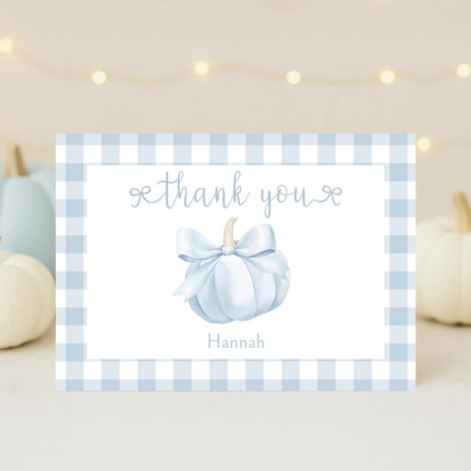 Little Pumpkin Blue Bow Baby shower Bedankkaart