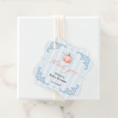 Little Pumpkin Blue Bow Baby shower Bedankt Bedankjes Labels (In situ)