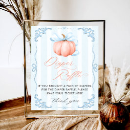 Little Pumpkin Blue Bow Baby shower Luier Raffle Poster
