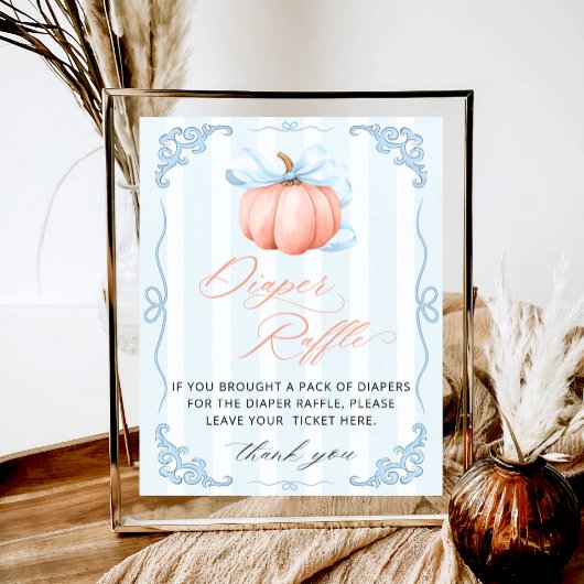 Little Pumpkin Blue Bow Baby shower Luier Raffle Poster