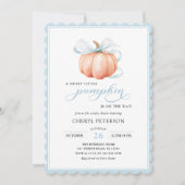 Little Pumpkin Blue Bow Baby shower Uitnodiging (Voorkant)