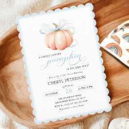 Little Pumpkin Blue Bow Baby shower Uitnodiging