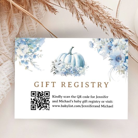 Little Pumpkin Blue Boy Baby shower Gift Registry Informatiekaartje