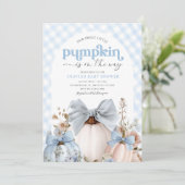 Little Pumpkin Blue Boy Baby shower Invitation Kaart (Staand voorkant)