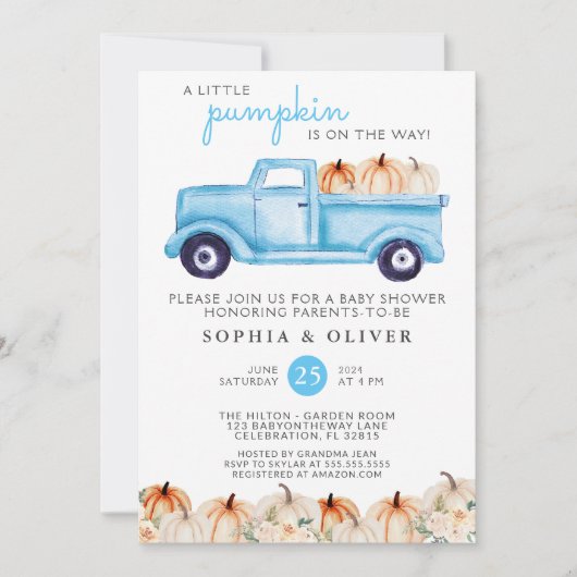 Little Pumpkin Blue Boy Couples Baby shower Kaart (Voorkant)
