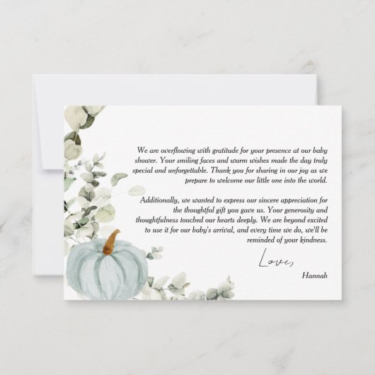 Little Pumpkin Blue Boys Baby shower Bedankkaart (Achterkant)