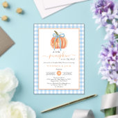 Little Pumpkin Blue Gingham Herfst Baby shower Acryl Uitnodigingen (Insitu (Huwelijk))