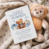 Little Pumpkin Blue Gingham Herfst Boy Baby shower Kaart
