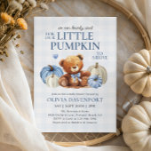 Little Pumpkin Blue Gingham Herfst Boy Baby shower Kaart