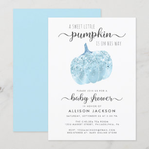 Little Pumpkin Blue Glitter Sparkle Baby shower Kaart