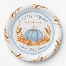 Little Pumpkin Blue Herfst Boy Baby shower Papieren Bordje