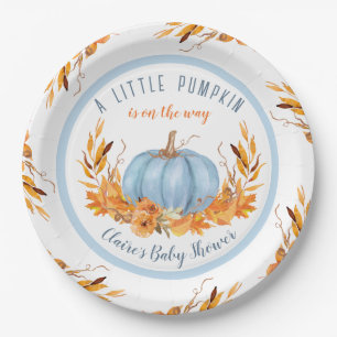 Little Pumpkin Blue Herfst Boy Baby shower Papieren Bordje