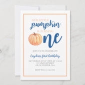 Little Pumpkin Blue Herfst eerste verjaardag Kaart (Voorkant)