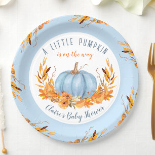 Little Pumpkin Blue Herfst herfstjongen Baby showe Papieren Bordje