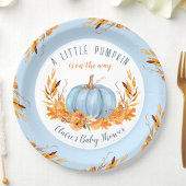 Little Pumpkin Blue Herfst herfstjongen Baby showe Papieren Bordje
