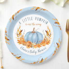 Little Pumpkin Blue Herfst herfstjongen Baby showe Papieren Bordje