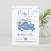 Little Pumpkin Blue Rustic Truck Baby Boy Shower Kaart (Staand voorkant)