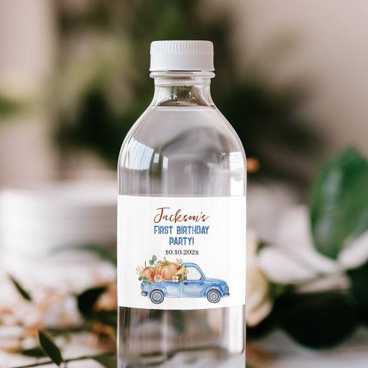 Little Pumpkin Blue Truck 1e verjaardag Waterfles Etiket
