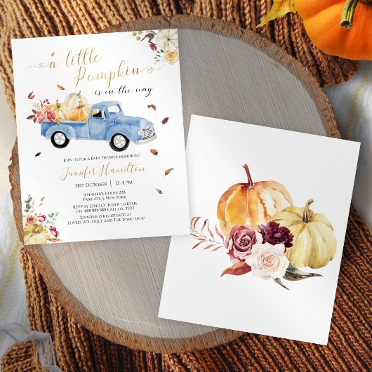 Little Pumpkin Blue Truck Baby shower Invitation
