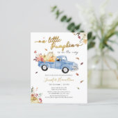 Little Pumpkin Blue Truck Baby shower Invitation (Staand voorkant)