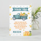 Little Pumpkin Blue Truck Birthday Dank je wel Kaart (Staand voorkant)