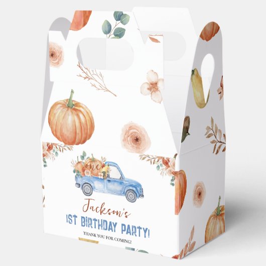 Little Pumpkin Blue Truck eerste verjaardag gunstb Bedankdoosjes (Geopend)