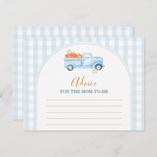 Little Pumpkin Blue Truck Gingham Advice For Mommy Informatiekaartje (Voorkant / Achterkant)