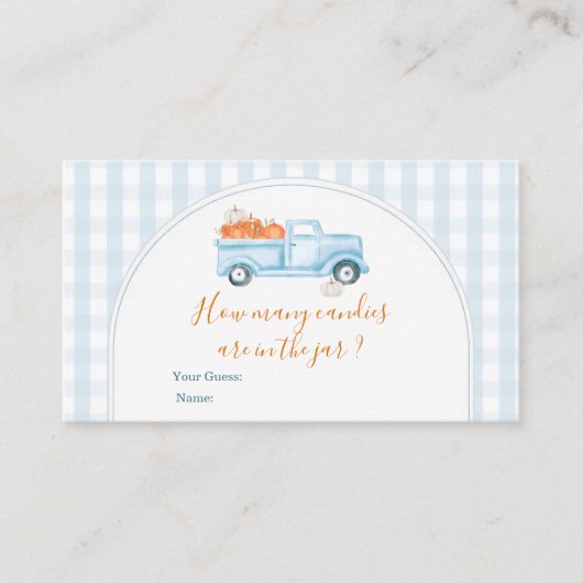Little Pumpkin Blue Truck Gingham How Many Candies Informatiekaartje (Voorkant)