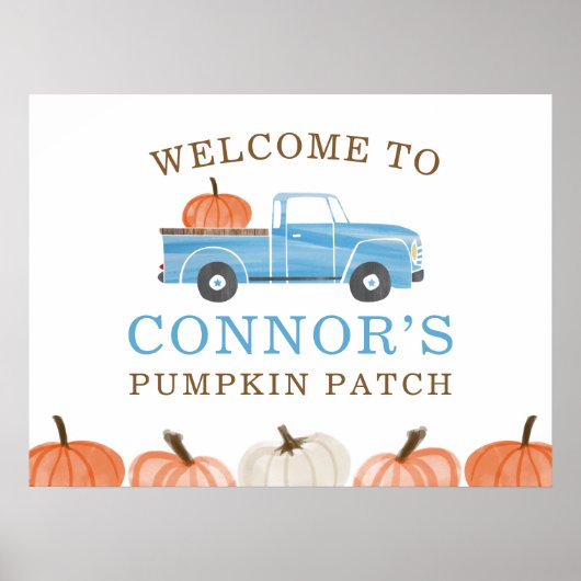 Little PUMPKIN Blue Truck Herfst Birthday Welcome Poster (Voorkant)