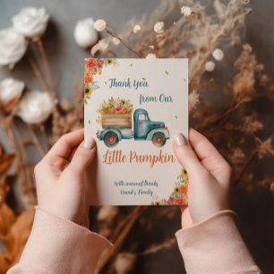 Little Pumpkin  Blue Truck & Herfst Floral Bedankkaart