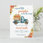 Little Pumpkin  Blue Truck & Herfst Floral Kaart (Staand voorkant)