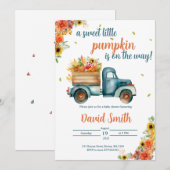 Little Pumpkin  Blue Truck & Herfst Floral Kaart (Voorkant / Achterkant)