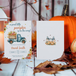 Little Pumpkin  Blue Truck & Herfst Floral Kaart