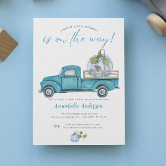 Little Pumpkin Blue waterverf Boy Baby shower Kaart