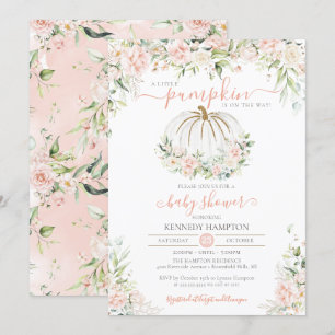 Little Pumpkin Blush Pink Floral Herfst Baby showe Kaart
