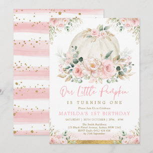 Little Pumpkin Blush Pink Floral Herfst Birthday Kaart